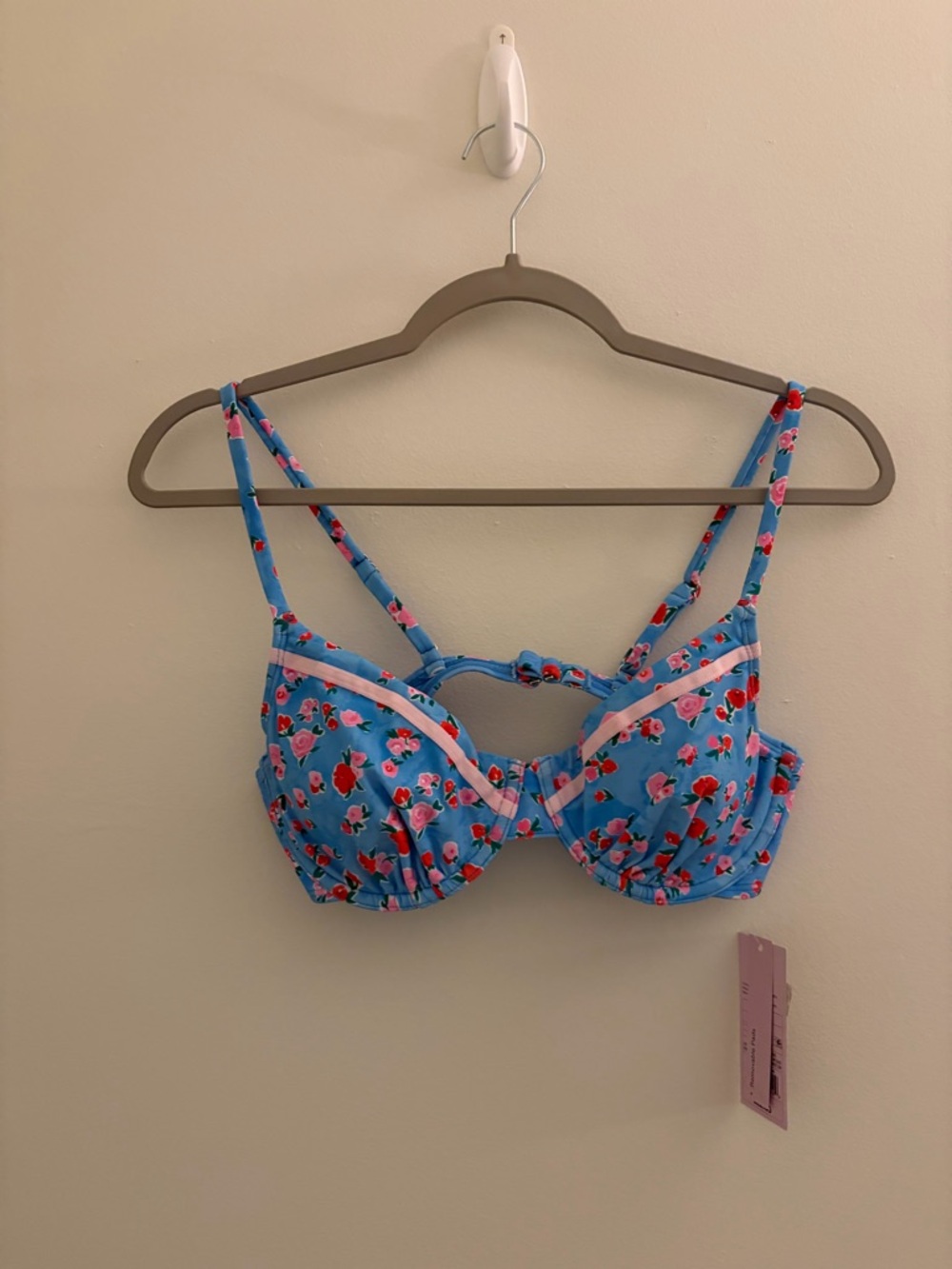 NWT BIKINI SET Blue Floral Underwire Bra with Pink Trim size s